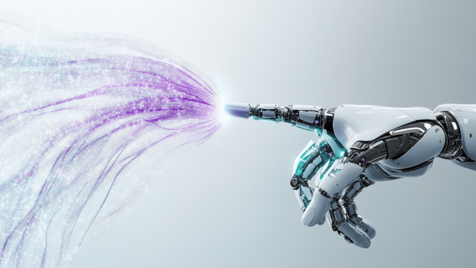 Eine robotische Hand streckt den Finger und erstellt etwas