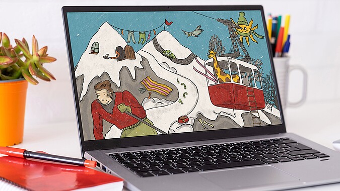 Laptop mit Illustration Zürs